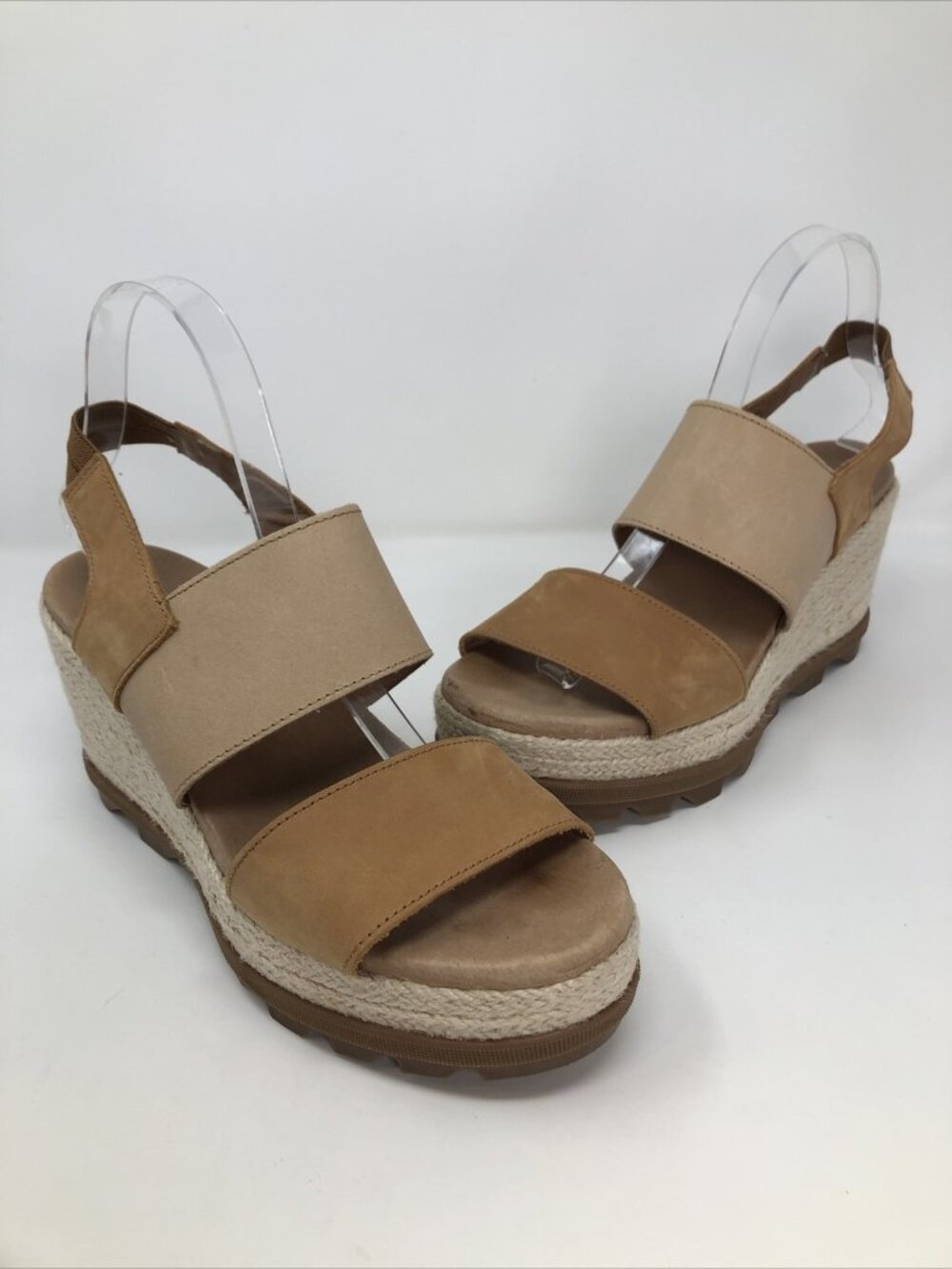 Sorel Shoes Womens 9.5 Joanie II Tan Beige Two Tone Jute Wedge Sandal Slingback*